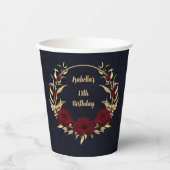 Stijlvol bordeauxrood en goudnavyblauw papieren bekers (Voorkant)