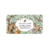 Stijlvol bos Woodland Baby Animals Greenery Etiket (Voorkant)