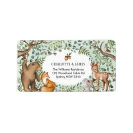 Stijlvol bos Woodland Baby Animals Greenery Etiket