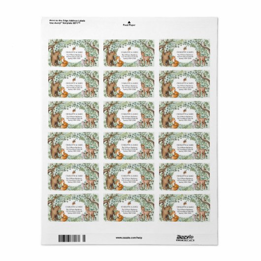 Stijlvol bos Woodland Baby Animals Greenery Etiket (Full Sheet)