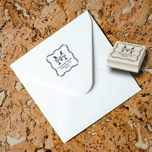 Stijlvol Botanische Grens Aangepast Monogram Rubberstempel