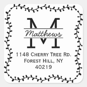 Stijlvol Botanische Grens Aangepast Monogram Vierkante Sticker