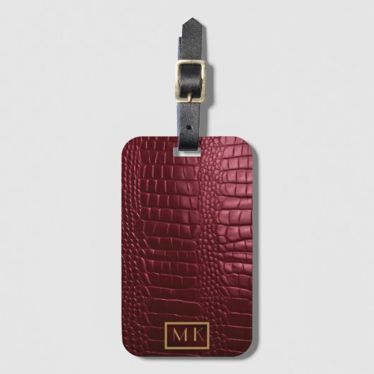Stijlvol Bourgondisch krokodillenpatroon monogram Bagagelabel (Voorkant (verticaal))
