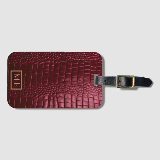 Stijlvol Bourgondisch krokodillenpatroon monogram Bagagelabel (Voorkant (horizontaal))