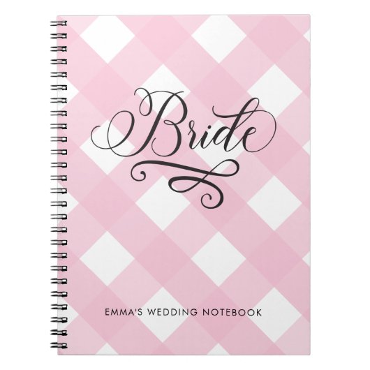 Stijlvol Bride Blush Pink Gingham Wedding Notitieb Notitieboek (Voorkant)