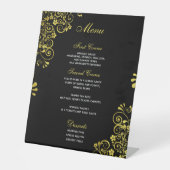 Stijlvol bruiloft Menu Black Gold Reclamebord Met Voetstuk (Voorkant)