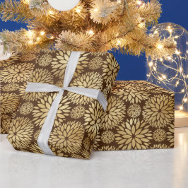 Stijlvol bruin & goud dahlia patroon cadeaupapier