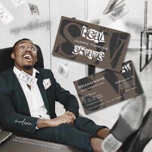 Stijlvol Bruin Grijs en Wit met Initialen Modern Visitekaartje