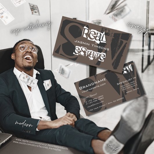 Stijlvol Bruin Grijs en Wit met Initialen Modern Visitekaartje