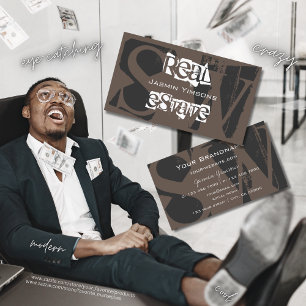 Stijlvol bruin grijs en wit met monogram modern visitekaartje