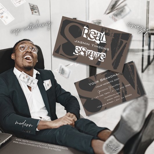 Stijlvol bruin grijs en wit met monogram modern visitekaartje