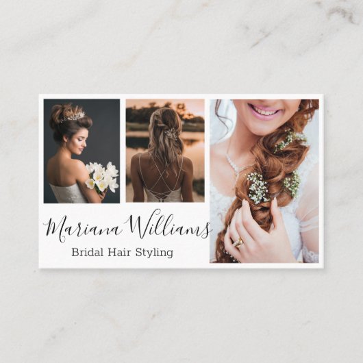 stijlvol bruin haar met 3 foto's collage visitekaartje (Voorkant)
