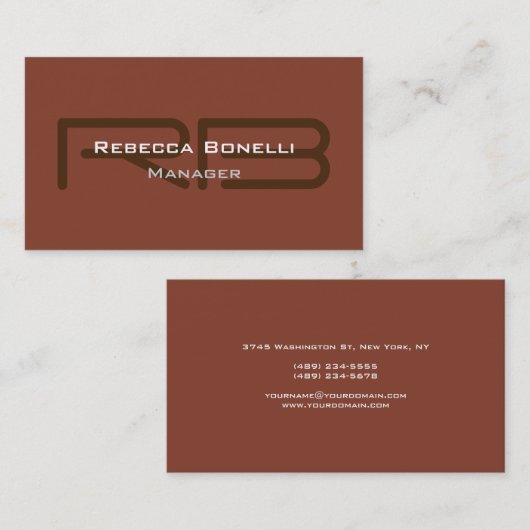 Stijlvol bruin monogram minimalistisch plein eenvo visitekaartje (Voorkant / Achterkant)