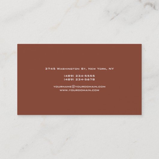 Stijlvol bruin monogram minimalistisch plein eenvo visitekaartje (Achterkant)