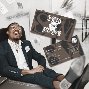 Stijlvol bruin wit met Logo en monogram Visitekaartje