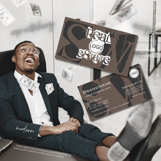 Stijlvol bruin wit met Logo en monogram Visitekaartje