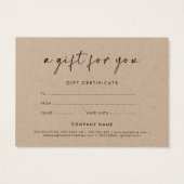 Stijlvol cadeaucertificaat voor kraft voor lettert visitekaartje (Achterkant)