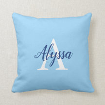 Stijlvol Calm Blue Monogram Script-Sierkussen
