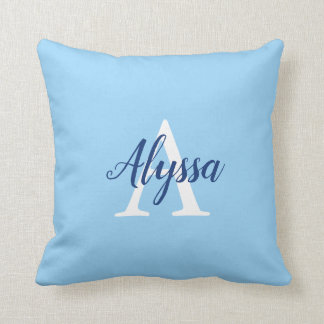 Stijlvol Calm Blue Monogram Script-Sierkussen Kussen