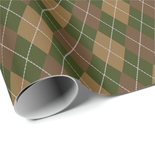 Stijlvol Camo Brown Green Khaki Argyle Classic Gol Cadeaupapier (Rol Hoek)