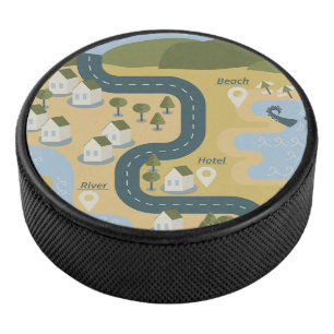 Stijlvol cartoon landschap vakantie reis kaart hockey puck