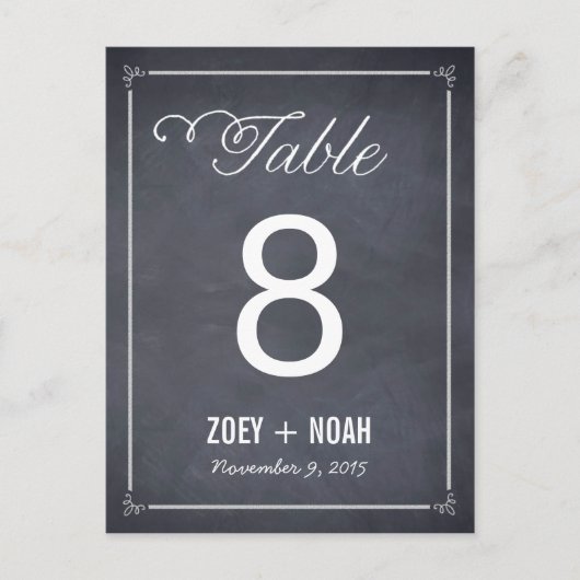 Stijlvol Chalked Table Number Kaart (Voorkant)