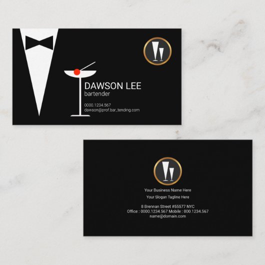Stijlvol Chic Bartender Tuxedo Martini Glass Visitekaartje (Voorkant / Achterkant)