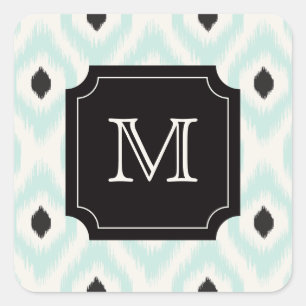 Stijlvol Chic Black Mint Diamond Ikat Monogram Vierkante Sticker