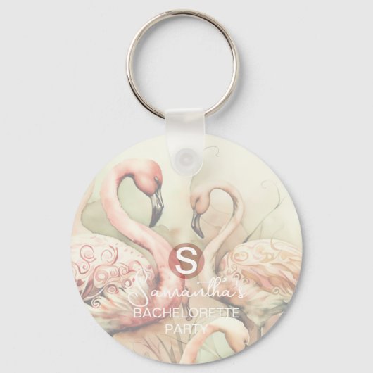 Stijlvol Chic Flamingo Monogram Gepersonaliseerd Sleutelhanger (Voorkant)