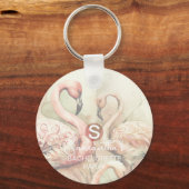 Stijlvol Chic Flamingo Monogram Gepersonaliseerd Sleutelhanger (Voorkant)