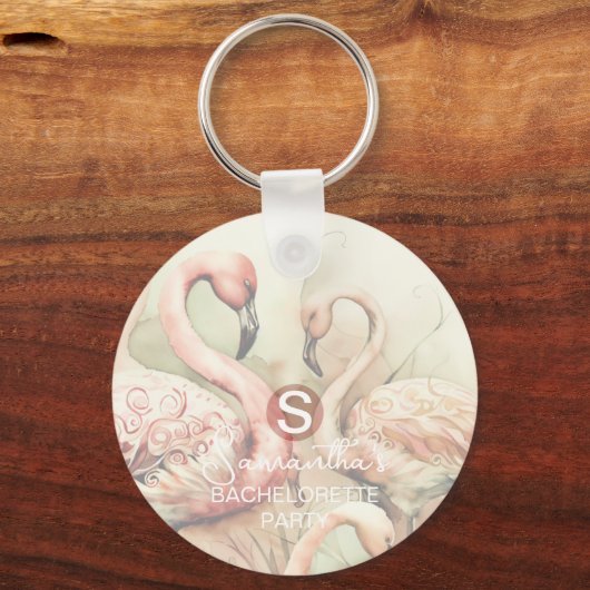 Stijlvol Chic Flamingo Monogram Gepersonaliseerd Sleutelhanger (Voorkant)