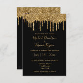 stijlvol chic gold dripping gliters zwarte bruilof kaart (Voorkant / Achterkant)