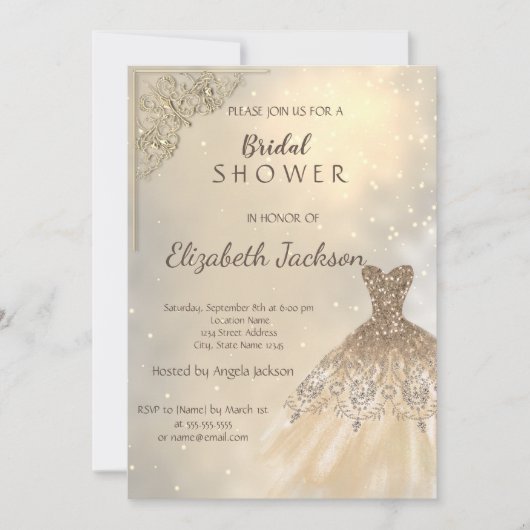 Stijlvol Chic Gold Glitter Dress Bridal Kaart (Voorkant)