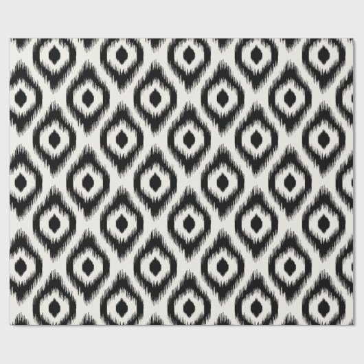 Stijlvol Chic Mod Black Ivory Diamond Ikat Patroon Cadeaupapier (Vlak)