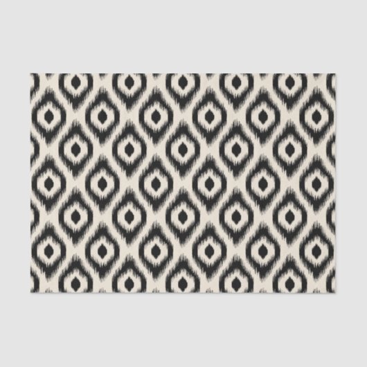 Stijlvol Chic Mod Black Ivory Diamond Ikat Patroon Tissuepapier (Voorkant)