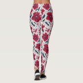 Stijlvol Chic Red White Poinsettia Bloemenpatroon Leggings (Achterkant)