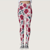Stijlvol Chic Red White Poinsettia Bloemenpatroon Leggings (Voorkant)