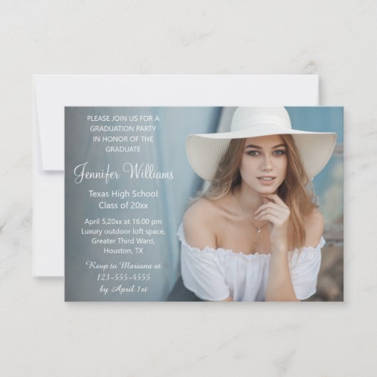 Stijlvol chic script vervaagd foto afstuderen kaart (Voorkant)