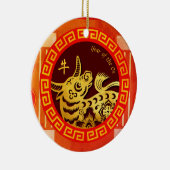 Stijlvol Chinees palanquin Ox 2021 CRO Keramisch Ornament (Rechts)