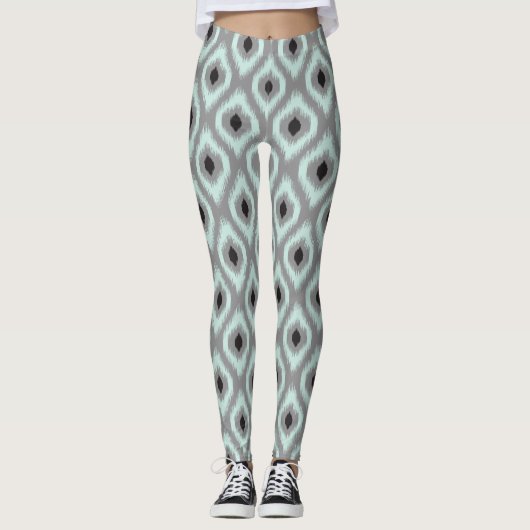 Stijlvol chique aqua & zwart diamant Ikat patroon Leggings (Voorkant)