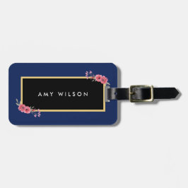 Stijlvol chique blauw en Waterverf bloemetjeszak L Bagagelabel