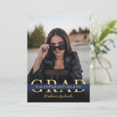 Stijlvol chique Navy Blue en Gold Photo Afstuderen Kaart (Staand voorkant)