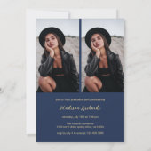 Stijlvol chique Navy Blue en Gold Photo Afstuderen Kaart (Achterkant)