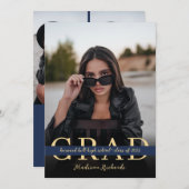 Stijlvol chique Navy Blue en Gold Photo Afstuderen Kaart (Voorkant / Achterkant)