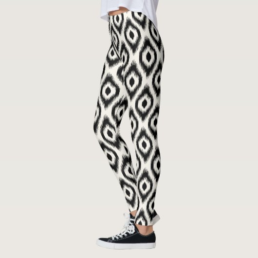 Stijlvol chique zwart & ivoor diamant ikat patroon leggings (Links)