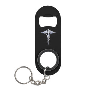 Stijlvol Chroom als het medische symbool Caduceus Sleutelhanger Flessenopener