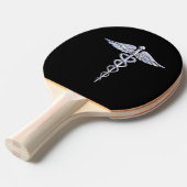 Stijlvol Chroom als het medische symbool Caduceus Tafeltennisbatje (Voorkant Gekanteld)