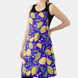 Stijlvol citrus citroen botanisch patroon in blauw schort