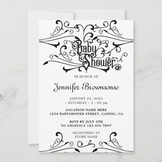 Stijlvol Classic Zwart Retro Ornament Baby shower Kaart (Voorkant)