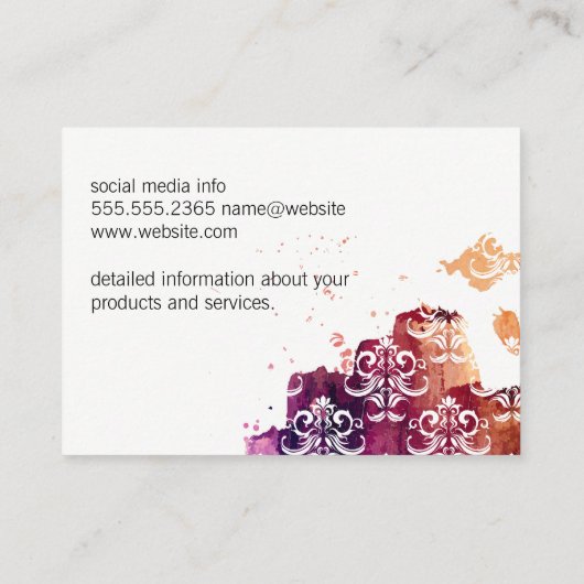 Stijlvol Damaserpatroon, expressief Visitekaartje (Achterkant)